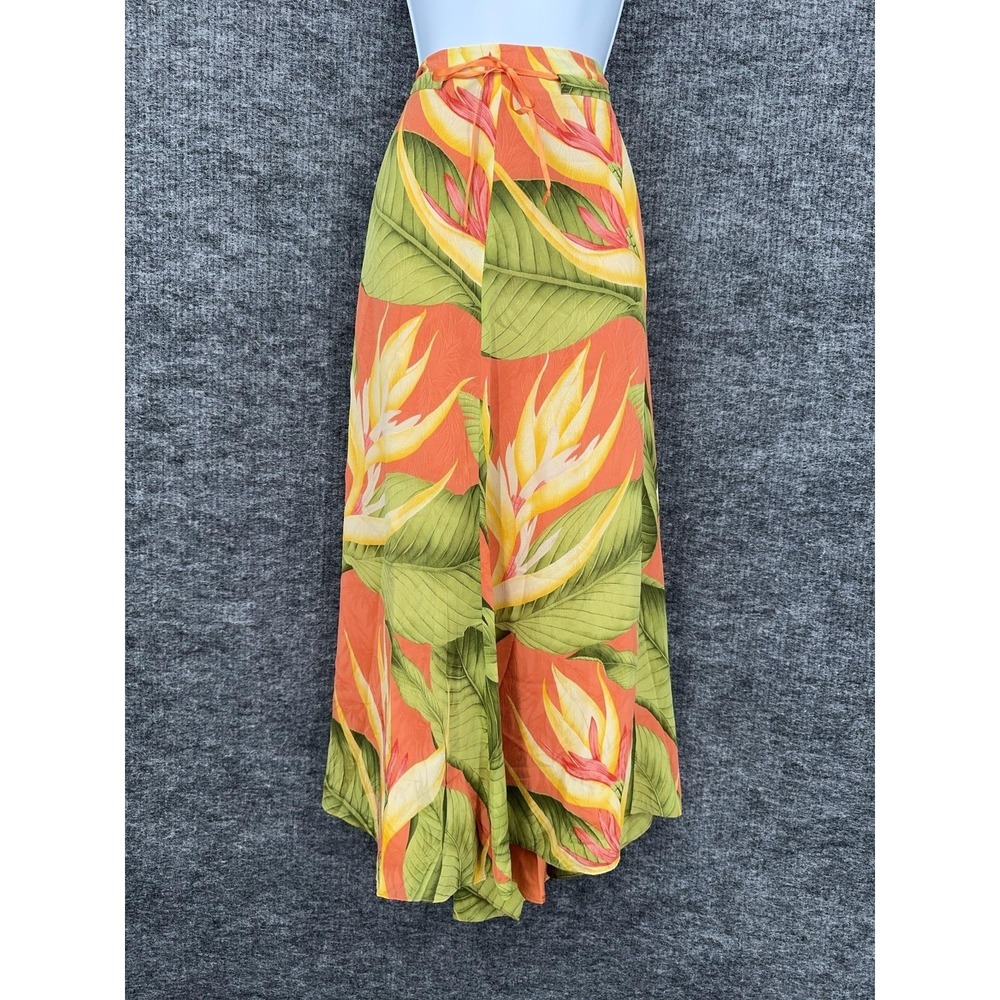 Tommy Bahama Skirt Womens 14 Orange Tropical Floral Silk Lined Midi Full Boho